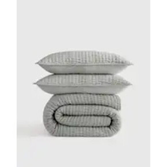 Quince European Linen Cotton Stitch Quilt 2PC Set Color Mist Size Twin -NEW- - Picture 7 of 8